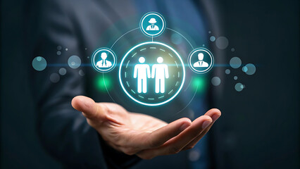 “Businessman Offering Partnership in Digital Network – HR, Team Management, and Social Connection Concept”