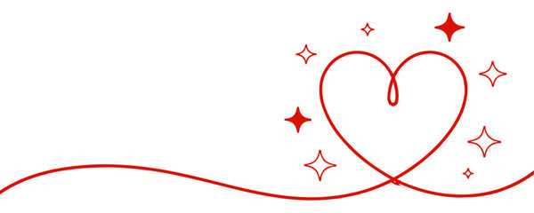 Red line art heart with stars
