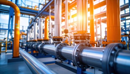 Industrial pipes and valves in a refinery
