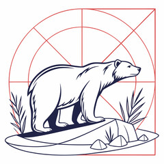 Illustration of a polar bear standing on a rock in its natural habitat