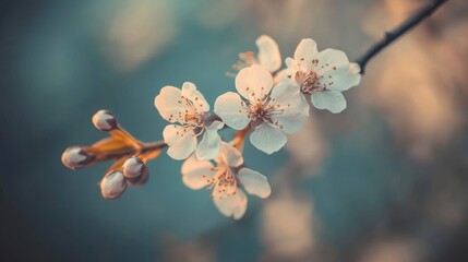 Delicate Blossoms of Cherry Tree in Soft Pastel Tones Showcasing Beautiful Springtime Aesthetic and Natural Floral Beauty of Nature’s Splendor