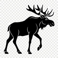 Silhouette of a majestic moose with large antlers standing in profile view