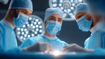 Surgical team conducting procedures in a fully lit operating theatre medical environment high-resolution photography perspective