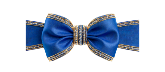 Elegant blue ribbon bow with glitter isolated on transparent background