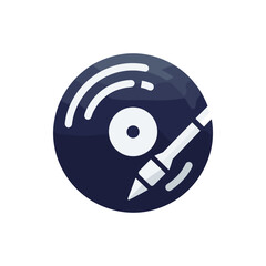 A stylized vinyl record with a pen, symbolizing music creation and artistic expression