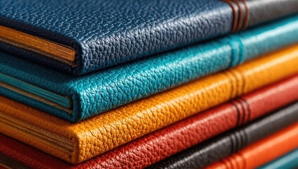 Stack of colorful leather journals