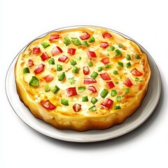 Spanish food tortilla national cuisine dish isolated on white background, colorful cartoon illustration