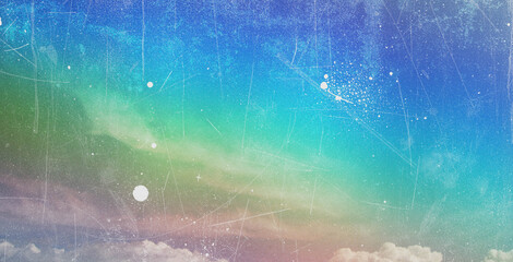 Old film light leaks texture with scratches, noise, iridescent light. Grunge retro photo style,...