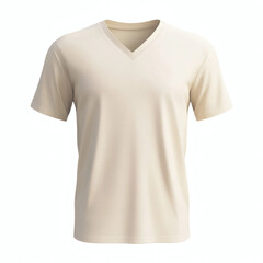 Classic plain cream V-neck short sleeve t-shirt 3D mockup, ideal for showcasing your custom prints and designs on a white background