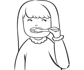 Coloring Page – Girl Brushing Teeth Daily Routine Activity