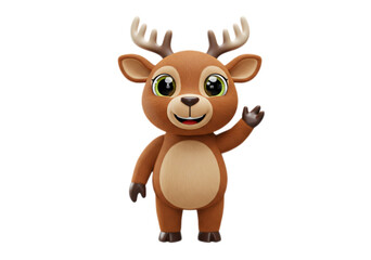 Cute Animated Brown Deer Waving on Transparent Background