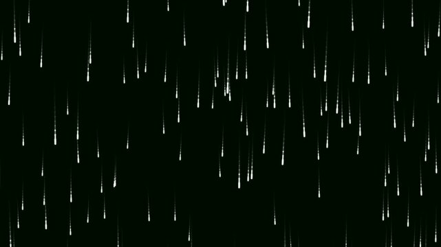 Anime Starfall Storm Colorful Digital Meteor Rain. Lightspeed Space Journey, Colorful Glowing Light Rain, Neon Lines Background Animation, Digital Signature with Many Fireballs Falling From the Sky.