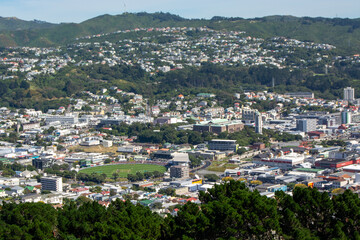 Panoramic City View in a Hilly Landscape