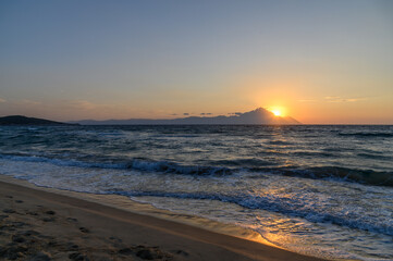Sunrise of Mount Athos from Sarti, Sithonia, Chalkidiki, Greece