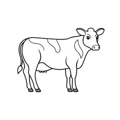 Fototapeta premium Line art of cow cartoon isolated on white background.