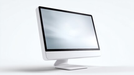 A minimalist white computer monitor with a blank screen, isolated on a pure white background. Display, work.
