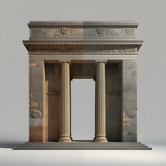Ancient Architectural Entrance: A grand, classical architectural entrance stands proud, featuring fluted columns, intricate carvings, and a sense of timeless elegance.