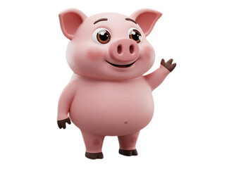 Fototapeta premium Happy Pink Pig Waving Hand on Transparent Background
