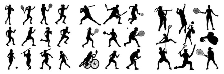 A set of sports and games silhouettes isolated against a white backdrop
