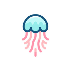 Colorful jellyfish illustration with flowing tentacles against a white background