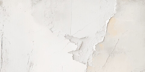 Abstract textured wall with a weathered appearance. The surface is covered with peeling and cracked paint, revealing multiple layers of gray, white, and beige tones underneath.