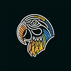Colorful parrot illustration showcasing vibrant patterns and intricate details against a dark background