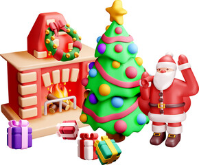 Festive 3D Christmas Scene with Santa