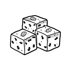 The Turkish sweets with nuts line icon represents nougat, which is made up of cubes and pieces of chewy candy dessert