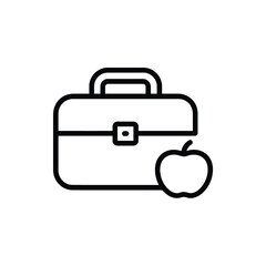 Simple outline icon of a briefcase and a fresh apple symbolizing education and work