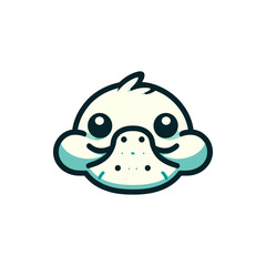 Cute cartoon illustration of a platypus head with a cheerful expression on a white background