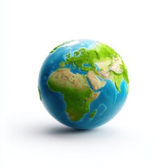Fototapeta premium A stylized earth globe with green continents and blue oceans, isolated on a pure white background. Environment, global, planet.