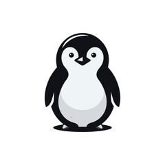 Cute cartoon penguin standing on ice, with a simple background emphasizing its playful nature