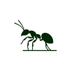 Detailed illustration of a green ant in profile view, showcasing its segmented body and antennae