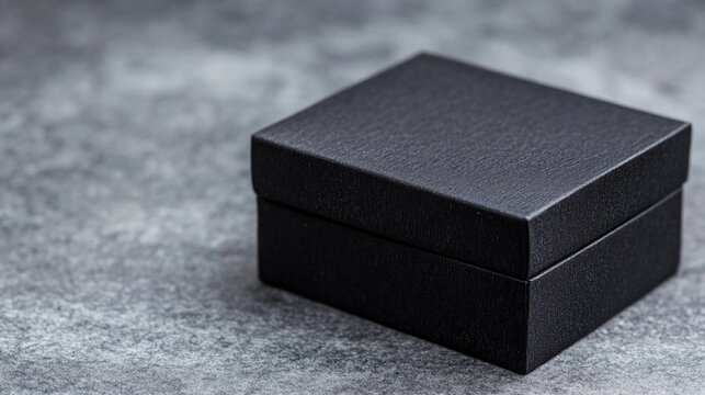 Stylish black box placed on a gray textured surface showcasing elegance and simplicity in design, recognition gift