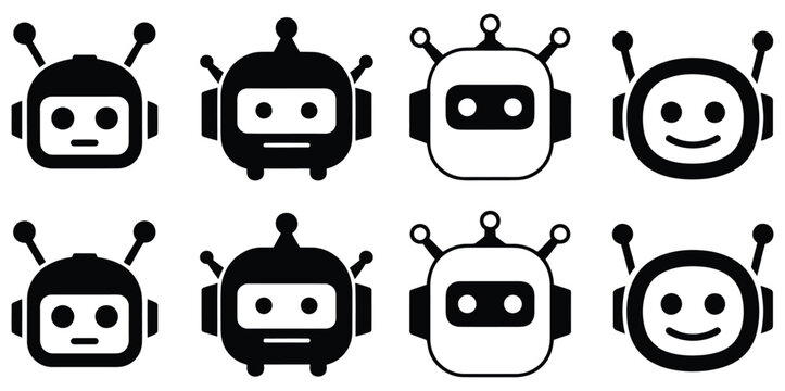 chat bot logo, ai bot logo, robot AI logo artificial intelligence logo, Robot icon.Intelligent tactical bot robot face head simple icon symbol. cyborg owl illustration black and white color