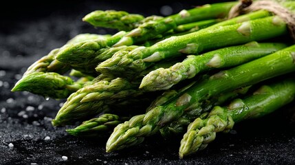 Fresh Green Asparagus on Dark Background