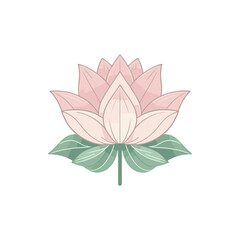 Elegant pink lotus flower illustration with green leaves, symbolizing beauty and tranquility