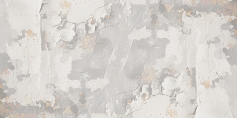 Abstract textured wall with a weathered appearance. The surface is covered with peeling and cracked paint, revealing multiple layers of gray, white, and beige tones underneath.