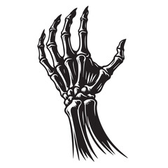 black Skeleton hand rising Silhouette Vector, High Quality Illustration on White Background