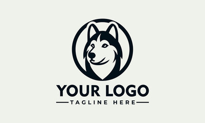 Husky dog head in a circle, logo design with space for text at the bottom.