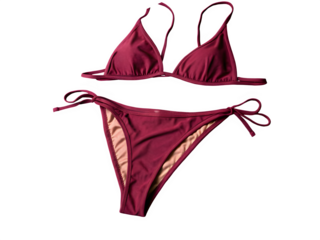 Maroon colour bikini isolated on transparent background. New fashion cloths for womens.