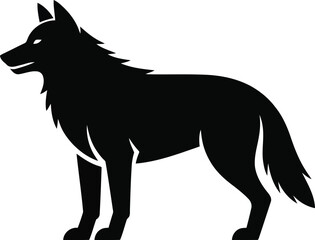 Fototapeta premium Black wolf standing profile view sharp ears alert posture canine animal