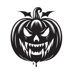 black Pumpkin with vampire teeth Silhouette Vector, High Quality Illustration on White Background