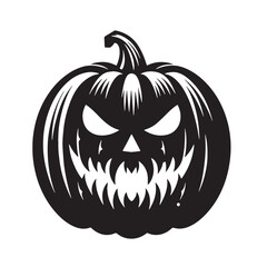 black Pumpkin with vampire teeth Silhouette Vector, High Quality Illustration on White Background