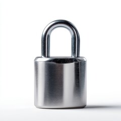 Fototapeta premium A silver padlock, closed, isolated on a pure white background. Security, protection.