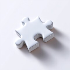 Fototapeta premium A single, white abstract puzzle piece, with a missing part, isolated on a pure white background. Incomplete, challenge.