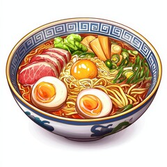 Japanese food ramen national cuisine dish isolated on white background, illustration