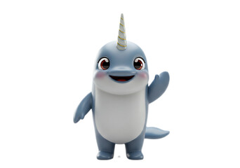 Obraz premium Smiling Blue Narwhal Standing on Transparent Background, Cute Character
