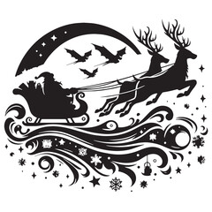 Naklejka premium black Santa’s sleigh in flight Silhouette Vector, High Quality Illustration on White Background