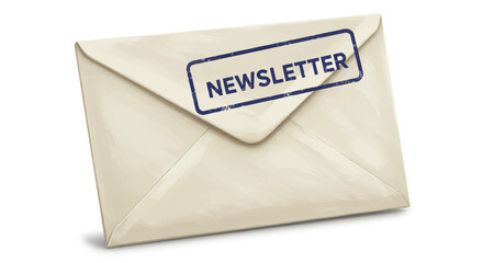 Cream Envelope with Newsletter Stamp Isolated on White Background.